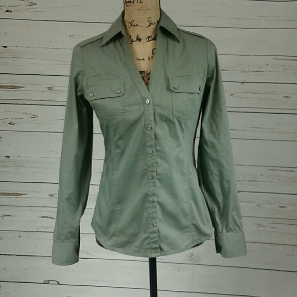 Express Design Studio olive button up - Picture 2 of 3